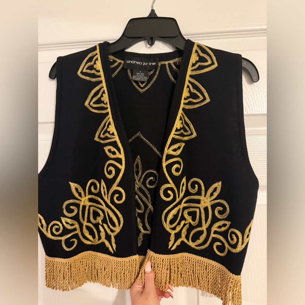 Andrea Jovine Black Vest with Gold Embroidery